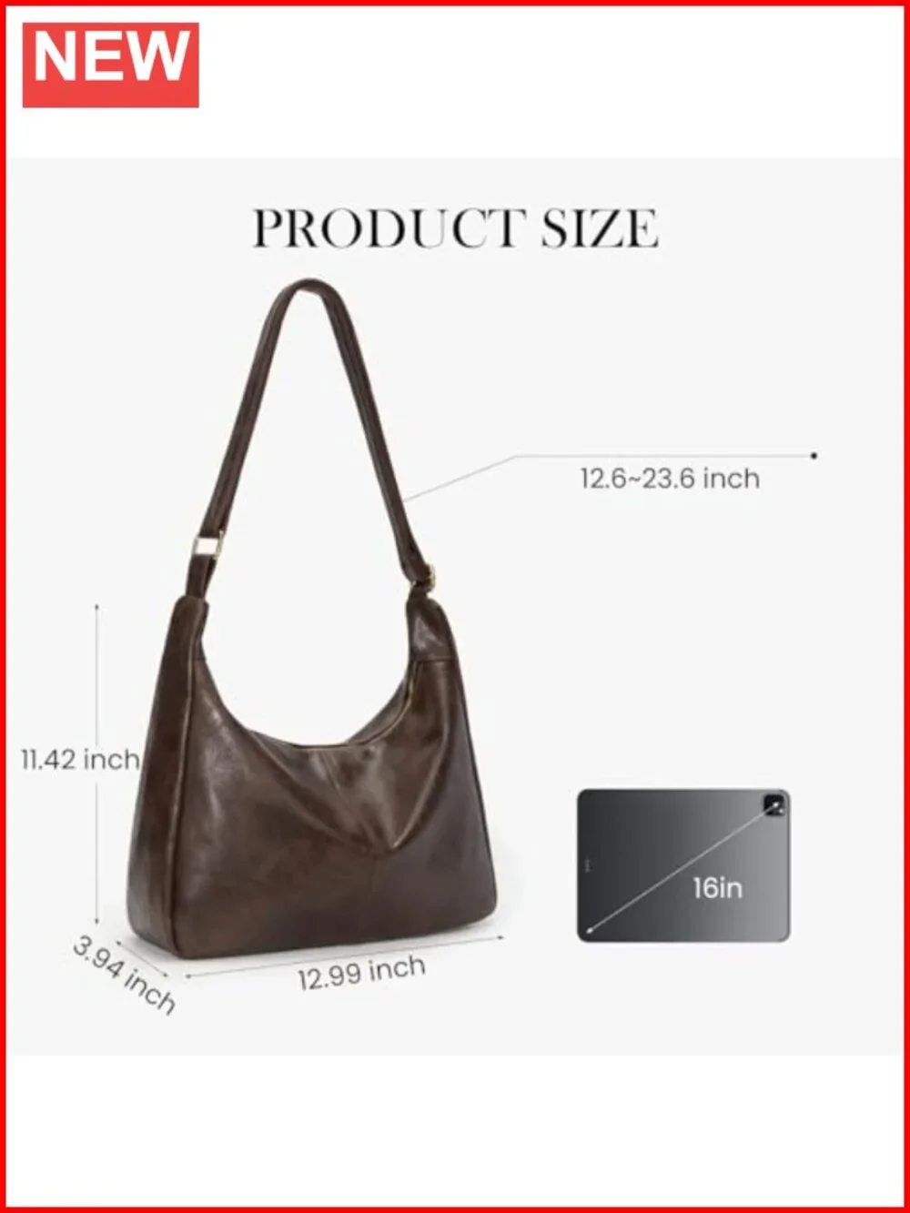 Large Slouchy Hobo Bag with Zipper PU Leather Shoulder Bag Commuting